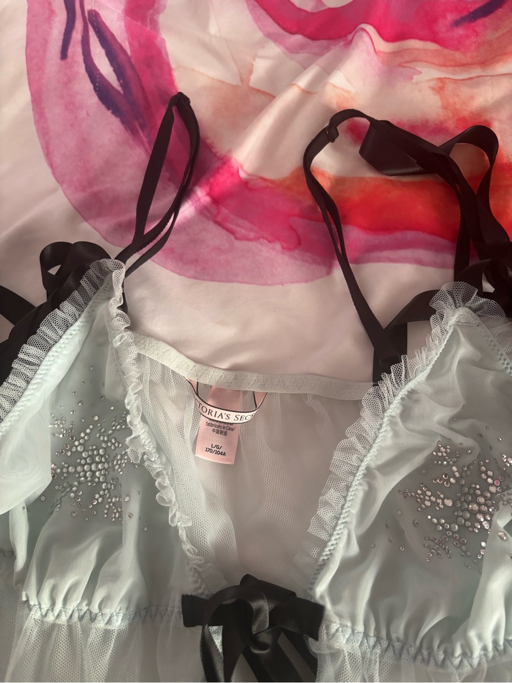 NWOT Victorias Secret Sheer Babydoll Chemise Snowflake with matching thong Large - Picture 13 of 14